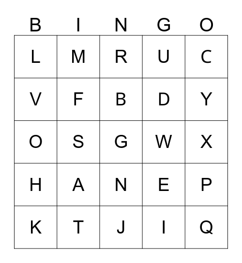 Capital letters Bingo Card