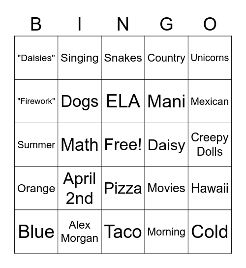 Birthday Girl Bingo Card