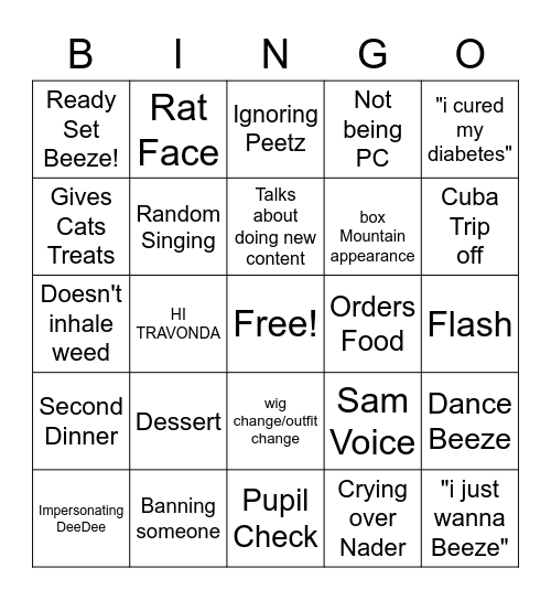 Foodie Bday Bingo Card