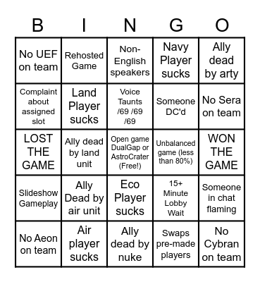 FAF BINGO Card