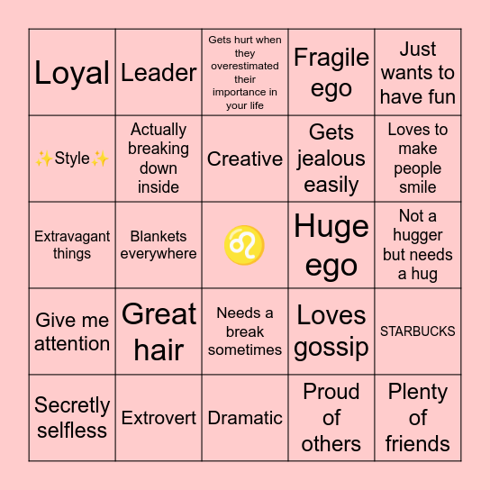 Leo Trait Bingo Card