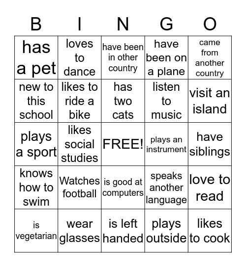 Buddy Bingo Card