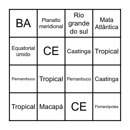 Bingo geográfico Bingo Card