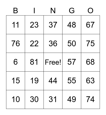 Spring Break  Bingo Card