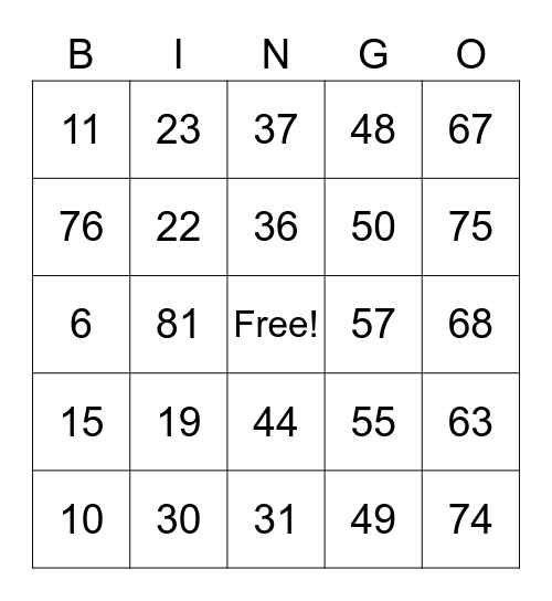 Spring Break  Bingo Card