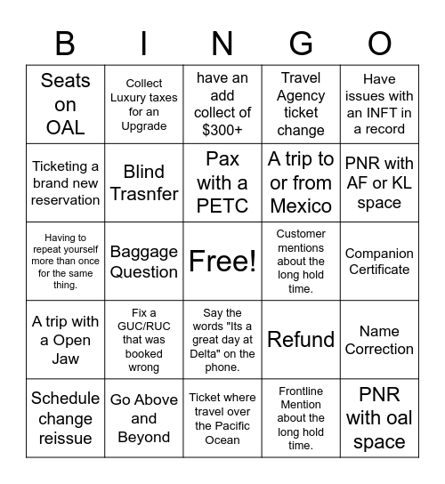 GTS BINGO Card