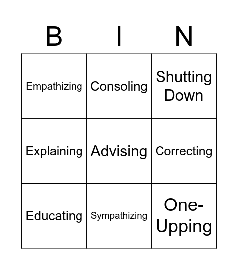 Empathy Bingo Card