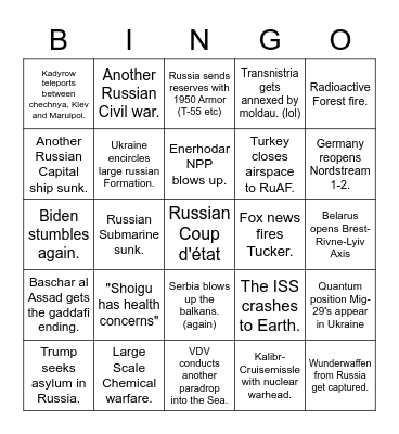 2022 Ukraine Edition Limited Bingo Card