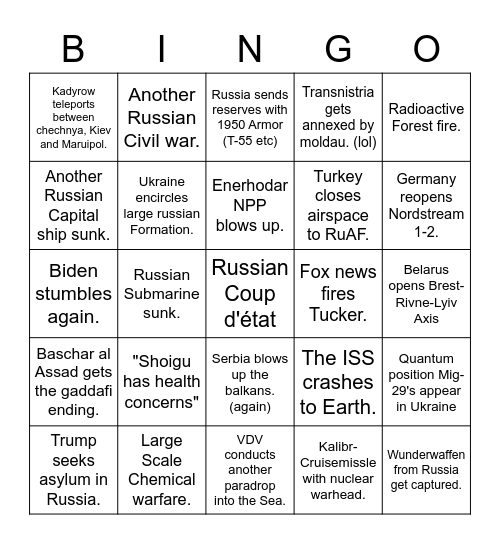 2022 Ukraine Edition Limited Bingo Card