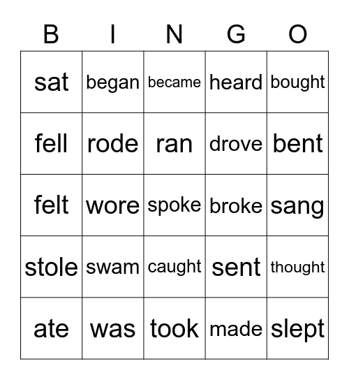 Irregular Verbs Bingo Card