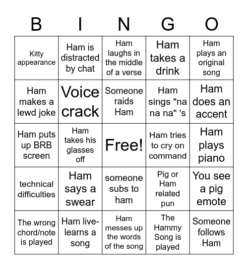 TheHammySam Bingo Card