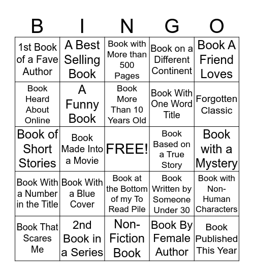 Reading Bingo 2015 Bingo Card