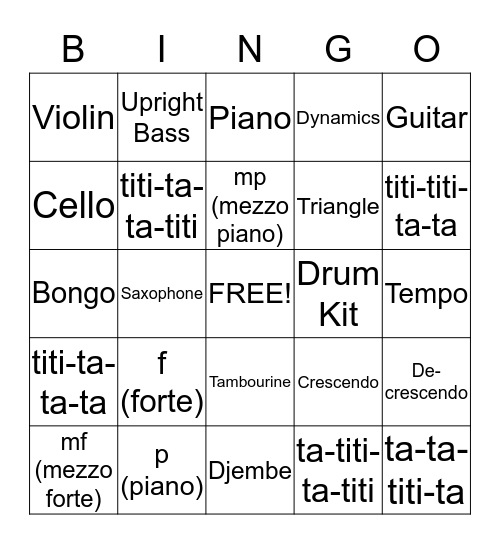 Music Bingo Card