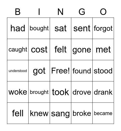 Simple Past Bingo Card