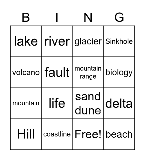 Landforms Bingo Card