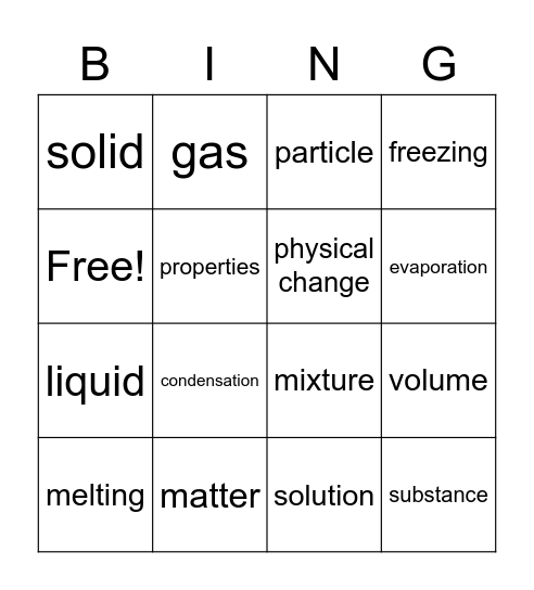 Matter Bingo Card