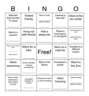 Spring Break Bingo Card