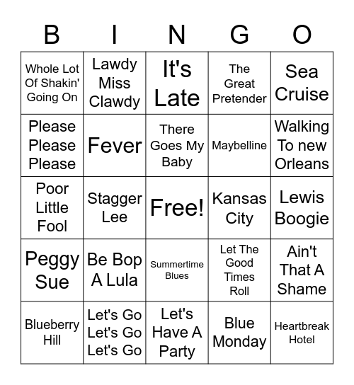 Golden Oldies Bingo Card