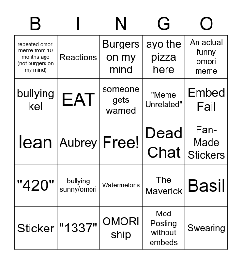 OMORI Humphry Bingo Card