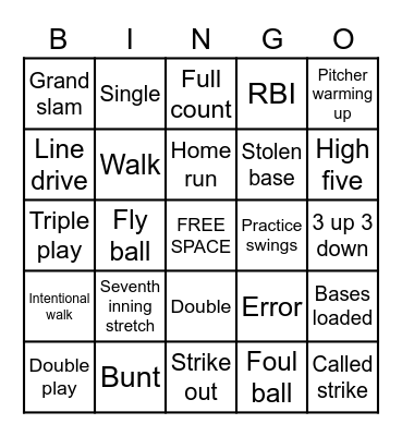 Baseball Bingo Card