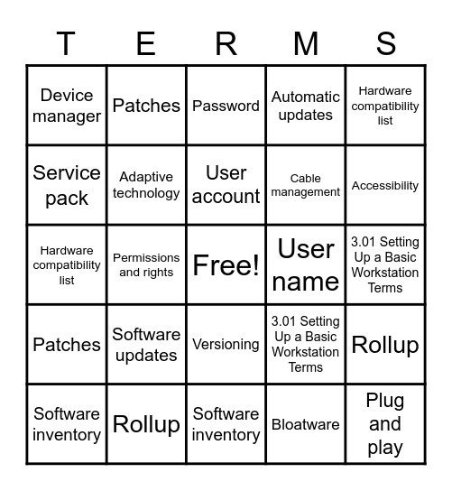 Basic Workstation Terms Bingo Card