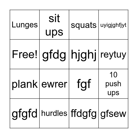 fitness bingo Card