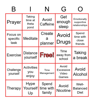 Men's Mental Health Bingo Card
