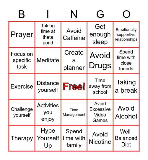 Men's Mental Health Bingo Card