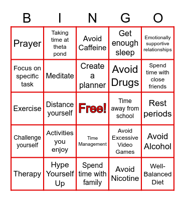 Men's Mental Health Bingo Card