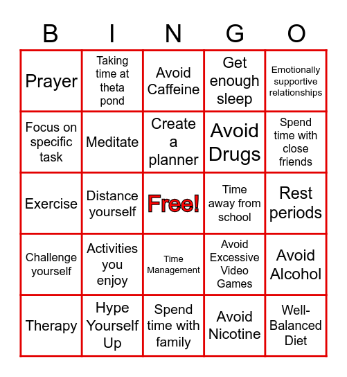 Men's Mental Health Bingo Card