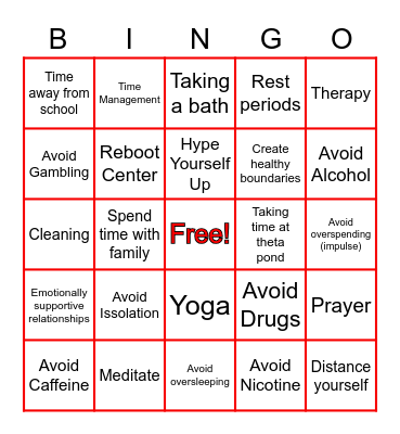 Men's Mental Health Bingo Card