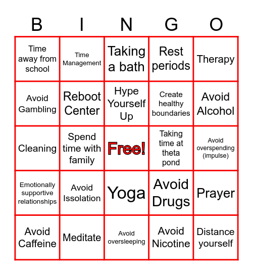 Men's Mental Health Bingo Card