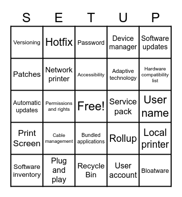 Computer Workstation Setup Bingo Card