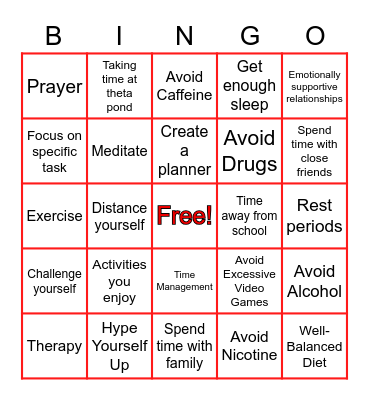 Men's Mental Health Bingo Card