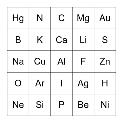 Periodic Table Bingo Card