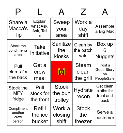 Macca's Bingo Card