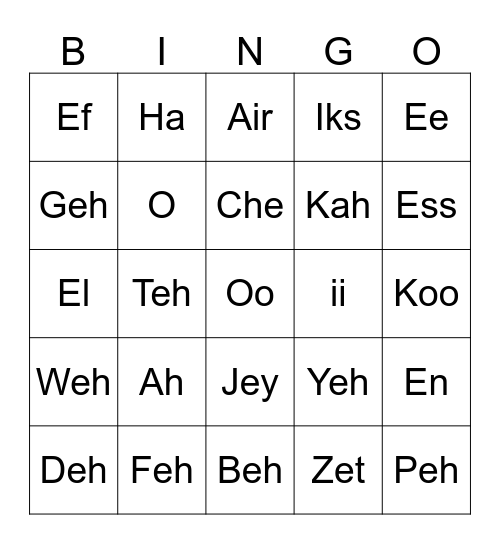 Abjad Bingo Card