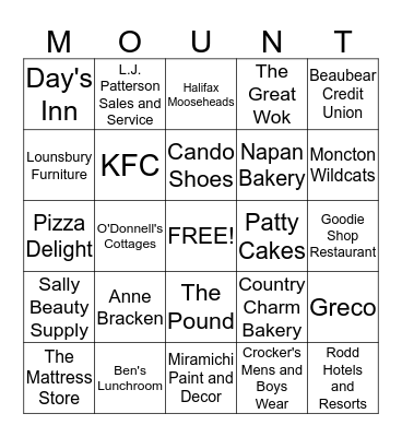 Sponsor Bingo Card