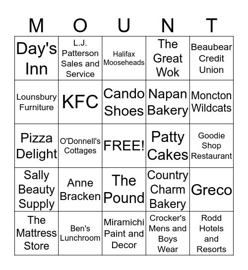 Sponsor Bingo Card