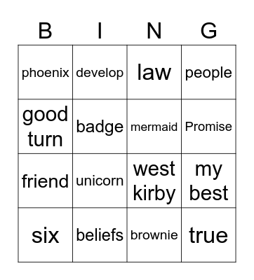 Brownie Bingo Card