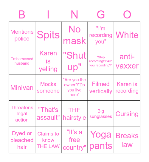 KAREN Bingo Card