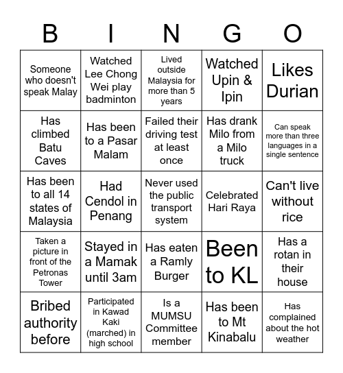 MUMSU Bingo Card