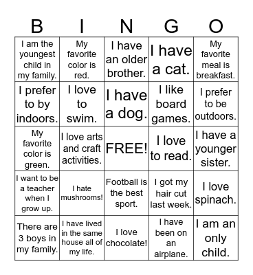 Ice Breaker Bingo Card