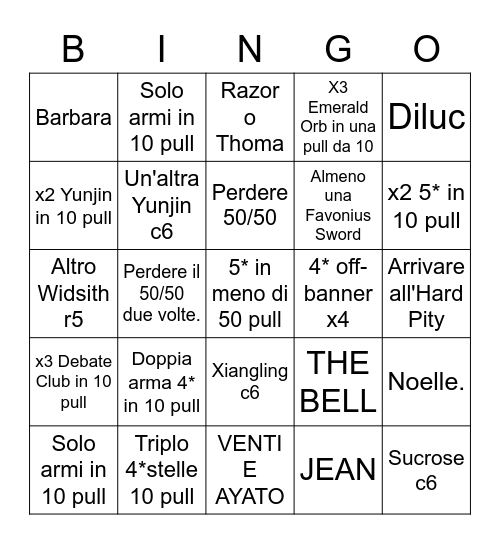 Ayato & Venti Bingo Card