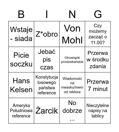 Uziębło bingo Card