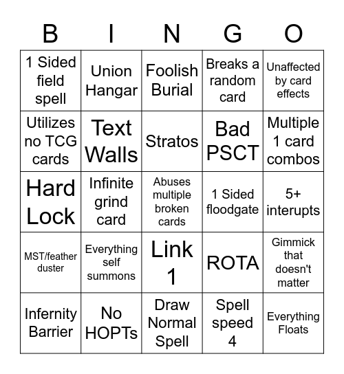 Custom Card Cringe Bingo Card