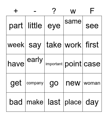 Common verbs, nouns and adjectives Bingo Card