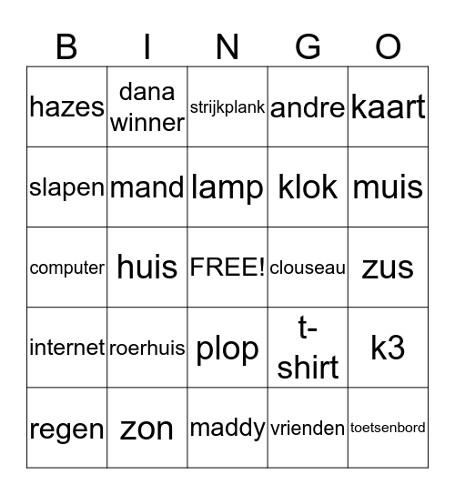 Bingo Roerhuis Bingo Card