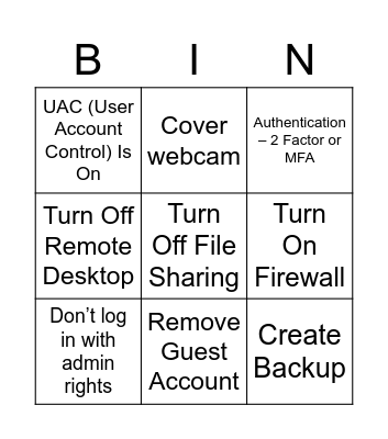 Securing the System Bingo Card