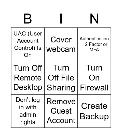 Securing the System Bingo Card
